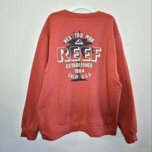 REEF Habitat Fleece Sweatshirt Men's Size XL Burgundy Crewneck Casual Graphic